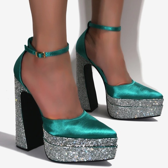 Dance Club Party Heel RARE SOLD OUT - Cape Robin 8.5 -Turquoise Rhinestone Heels - Picture 3 of 10